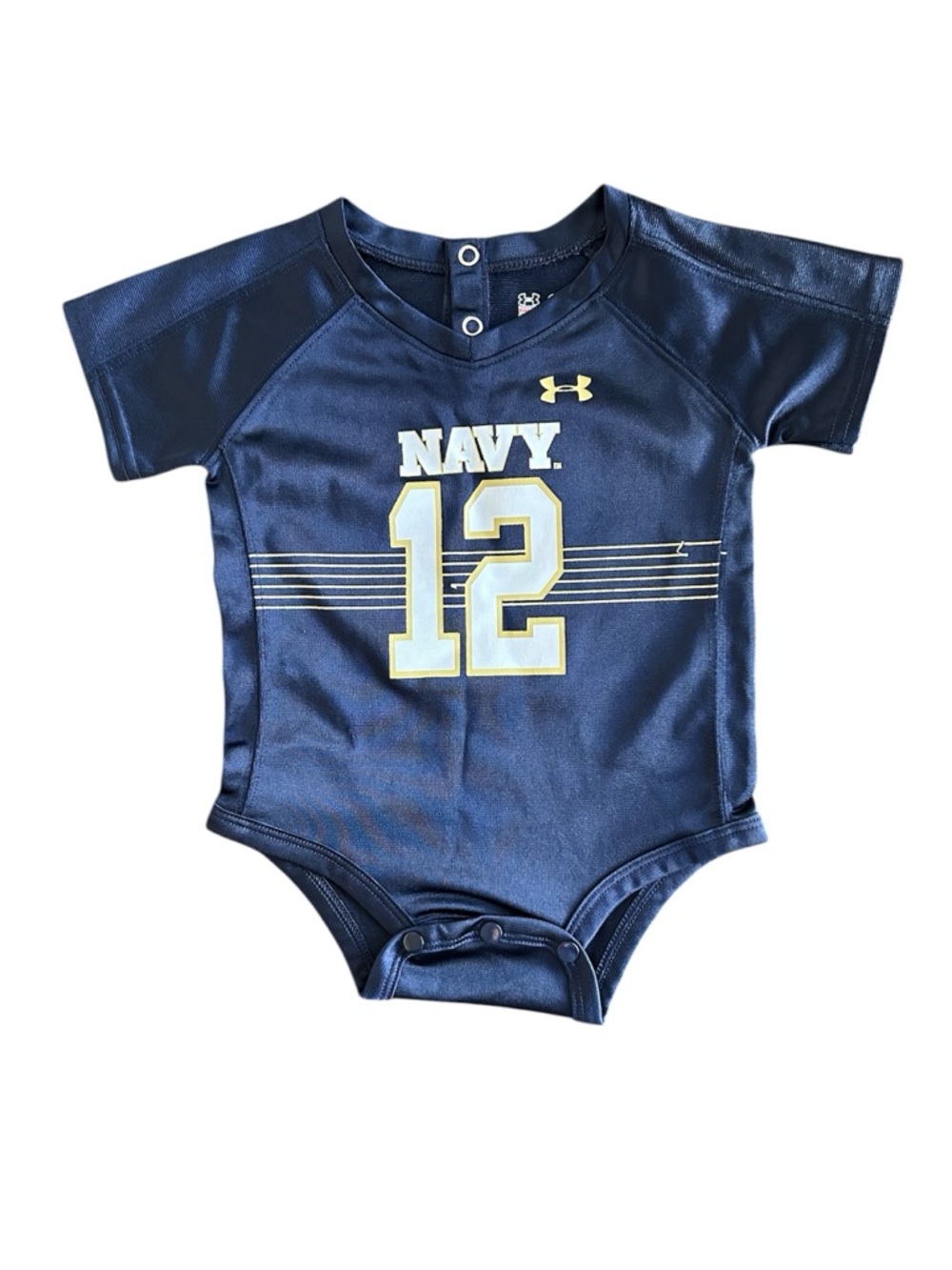 Under Armour Performance Heat Gear Navy Gold One Piece Bodysuit Size 6/9 Months